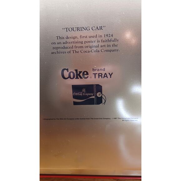 2 Vintage Coke 1987 Coca Cola Touring Car Advertising Lithograph TV‎ Tray w Legs - Picture 4 of 12